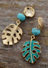 Boho Earrings, Dangle Earrings, Blue Turquoise Leaf